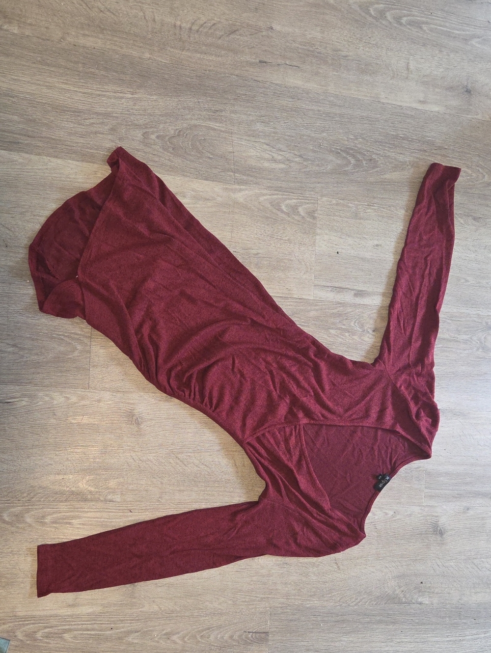 Eclipse Long-Sleeve V-Neck Bodysuit in Deep Wine